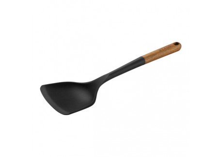 Spatule pour Wok Silicone Noir Manche Bois 31 cm 