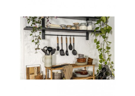 Zwarte Siliconen Wokspatel met Houten Handvat 31 cm