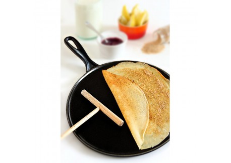 Crêpière Tradition Fonte Emaillée 27 cm + Râteau et Spatule Bois