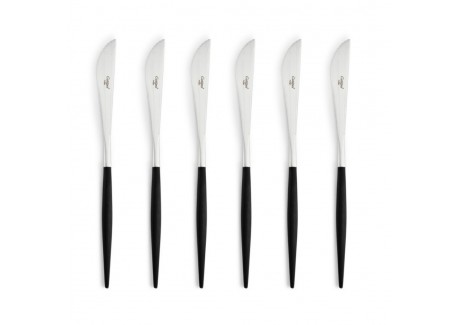 Goa Set Couteaux de Table Inox Brossé Manche Noir 6 pcs 