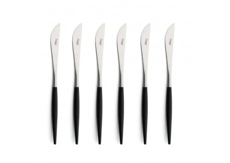 Goa Set Couteaux à Steak Inox Brossé Manche Noir 6 pcs 