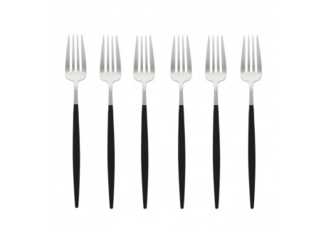 Goa Set Fourchettes de Table Inox Brossé Manche Noir 6 pcs 