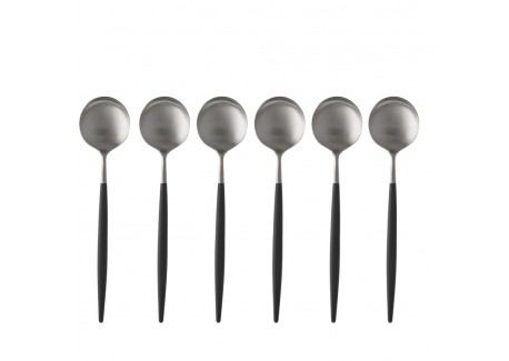 Goa Set Cuillères à Dessert Inox Brossé Manche Noir 6 pcs 