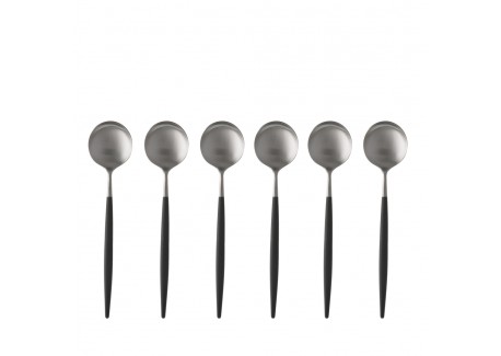 Goa Set Cuillères à Café Inox Brossé Manche Noir 6 pcs 