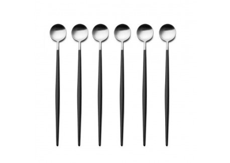 Goa Long Drink Lepel Mat Staal Zwart Heft 6 stk