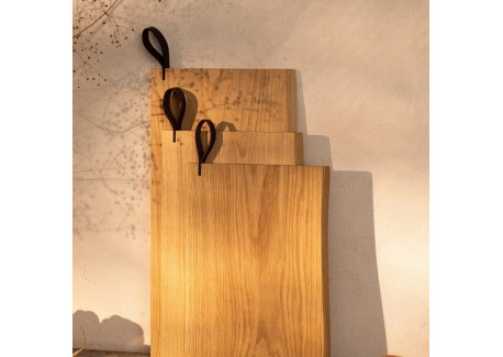 René Eikenhouten snij- en Serveerplank met Leren Handvat 70x17X2 cm