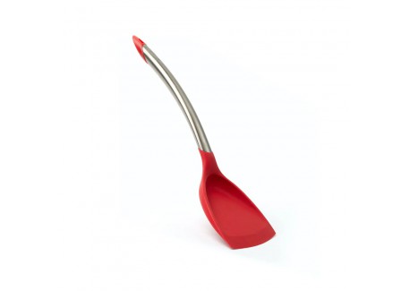 Spatule pour Wok Tête Silicone Rouge et Inox 32 cm