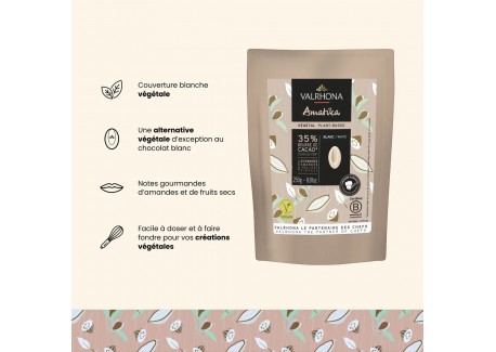 Amatika Lactosevrije Vegan Witte Chocolade 35% Bonen Zakje 250g