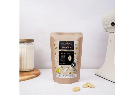 Chocolat Blanc Vegan sans Lactose Amatika 35% Sachet Fèves 250 g 