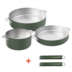 La Merveilleuse Inox Vert Fougère Trio Casserole Poêle Sauteuse Pack L
