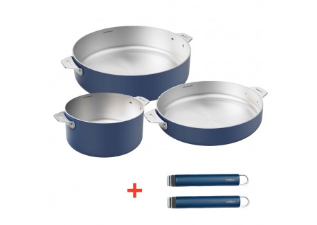 La Merveilleuse RVS Blauw Trio Kookpan Koekenpan Sauteerpan LSDC Pack