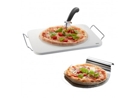 Darioso Set Pierre à Pizza Rectangulaire 38x30 cm Pelle et Roulette à