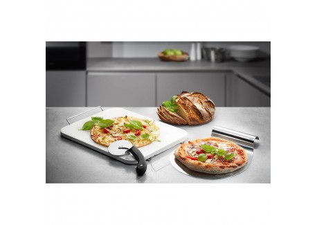 Darioso Set Pierre à Pizza Rectangulaire 38x30 cm Pelle et Roulette à