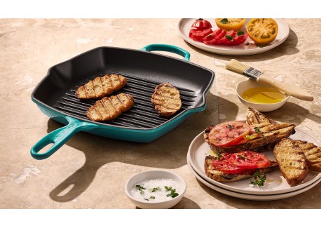 Poêle en Fonte Emaillée Skillet Grill Carré 26 cm Bleu Riviera 