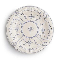 Copenhague Assiette Plate Céramique Email Brillant Blanc Crème et Bleu