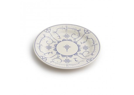 Copenhague Assiette Creuse Céramique Email Brillant Blanc Crème Bleu 2