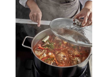 Apollo 7 Casserole Basse Inox avec Couvercle en Verre 24 cm 