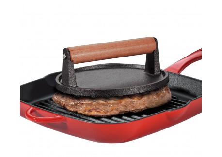 Presse à Viande Ronde Striée en Fonte pour Grillades et Smash Burger 1
