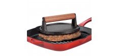 Presse à Viande Ronde Striée en Fonte pour Grillades et Smash Burger 1
