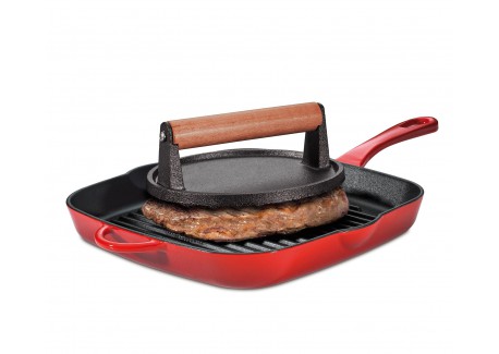 Presse à Viande Ronde Striée en Fonte pour Grillades et Smash Burger 1