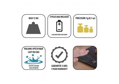 Keukenweegschaal 15kg/1g Touchless Tare Zwart 24x20 cm