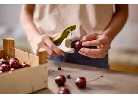 Tweezy Dénoyauteur Cerises Olives et Equeuteur à Fraises 3 en 1 Vert 1