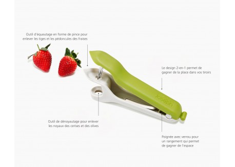 Tweezy Dénoyauteur Cerises Olives et Equeuteur à Fraises 3 en 1 Vert 1