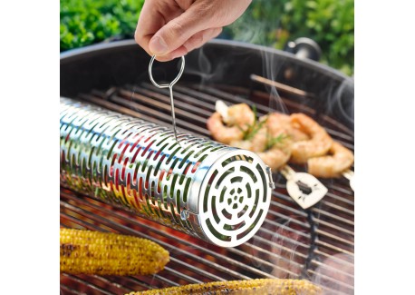 Rolling Grill Panier de Cuisson Cylindre Inox 9x30,5 cm pour Barbecue