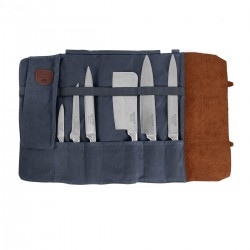 Chef Etui Couteaux Pliant Cuir et Toile 9 Compartiments Bleu Marine 38