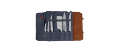 Chef Etui Couteaux Pliant Cuir et Toile 9 Compartiments Bleu Marine 38