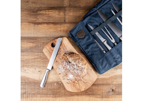 Chef Etui Couteaux Pliant Cuir et Toile 9 Compartiments Bleu Marine 38