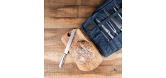 Chef Etui Couteaux Pliant Cuir et Toile 9 Compartiments Bleu Marine 38