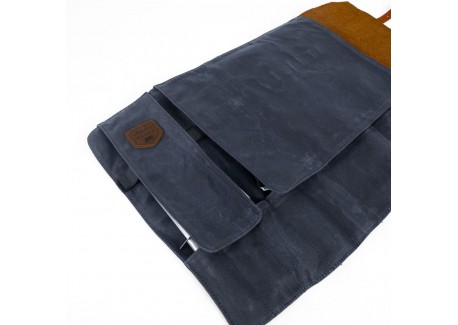 Chef Etui Couteaux Pliant Cuir et Toile 9 Compartiments Bleu Marine 38