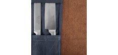 Chef Etui Couteaux Pliant Cuir et Toile 9 Compartiments Bleu Marine 38