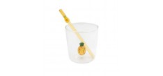Ananas Set Glas 300 ml + Herbruikbare Geel Glazen Drinkrietje