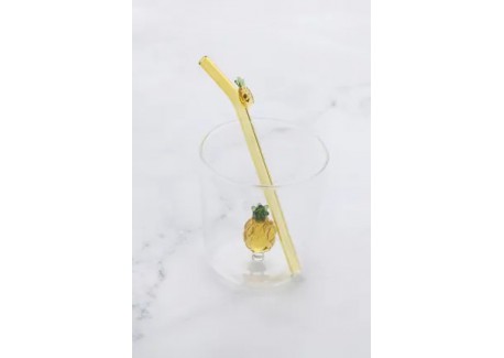 Ananas Verre à Eau Décor 3D 300 ml + Paille Réutilisable en Verre Jaun