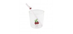 Kers Set Glas 300 ml + Herbruikbare Glazen Drinkrietje