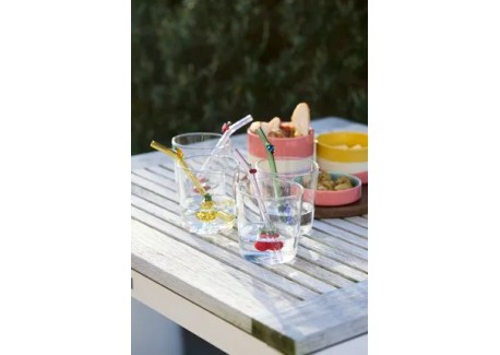 Cerise Verre à Eau Décor 3D 300 ml + Paille Réutilisable en Verre 