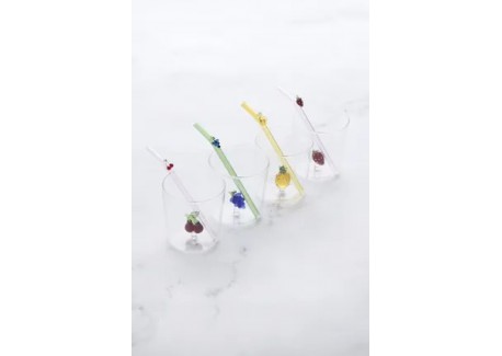 Kers Set Glas 300 ml + Herbruikbare Glazen Drinkrietje