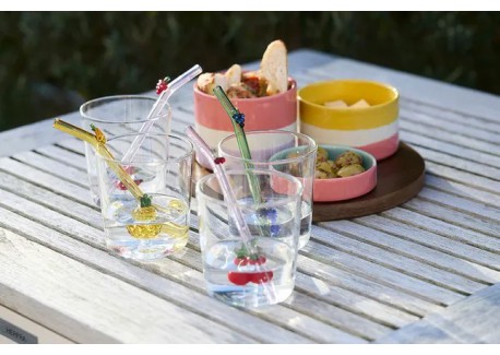 Fraise Verre à Eau Décor 3D 300 ml + Paille Réutilisable en Verre 