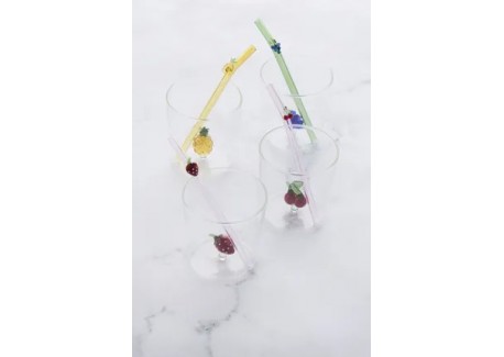 Aardbei Set Glas 300 ml + Herbruikbare Glazen Drinkrietje