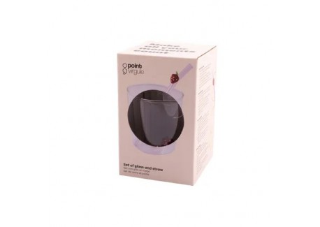 Aardbei Set Glas 300 ml + Herbruikbare Glazen Drinkrietje