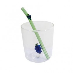 Raisin Verre à Eau Décor 3D 300 ml + Paille Réutilisable en Verre Vert