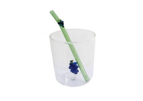 Raisin Verre à Eau Décor 3D 300 ml + Paille Réutilisable en Verre Vert