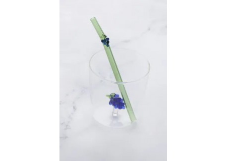 Raisin Verre à Eau Décor 3D 300 ml + Paille Réutilisable en Verre Vert