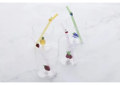 Raisin Verre à Eau Décor 3D 300 ml + Paille Réutilisable en Verre Vert