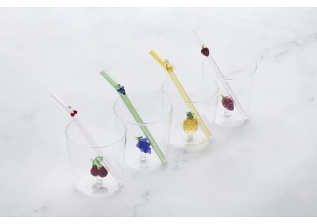 Druiven Set Glas 300 ml + Herbruikbare Groen Glazen Drinkrietje
