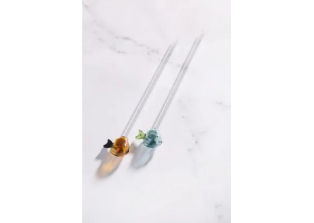 Pailles Réutilisables en Verre Motif Petit Poisson 2 pcs 20 cm + Goupi