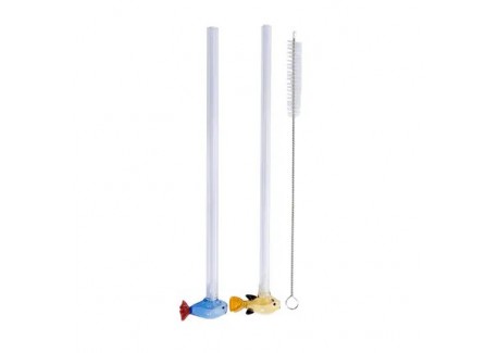 Glazen herbruikbare drinkrietjes met Grote Vis 2 dlg 20 cm+ Reinigings