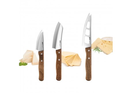 Cavina Set Couteaux à Fromage Lame Inox Manche Bois de Noyer 3 pcs 